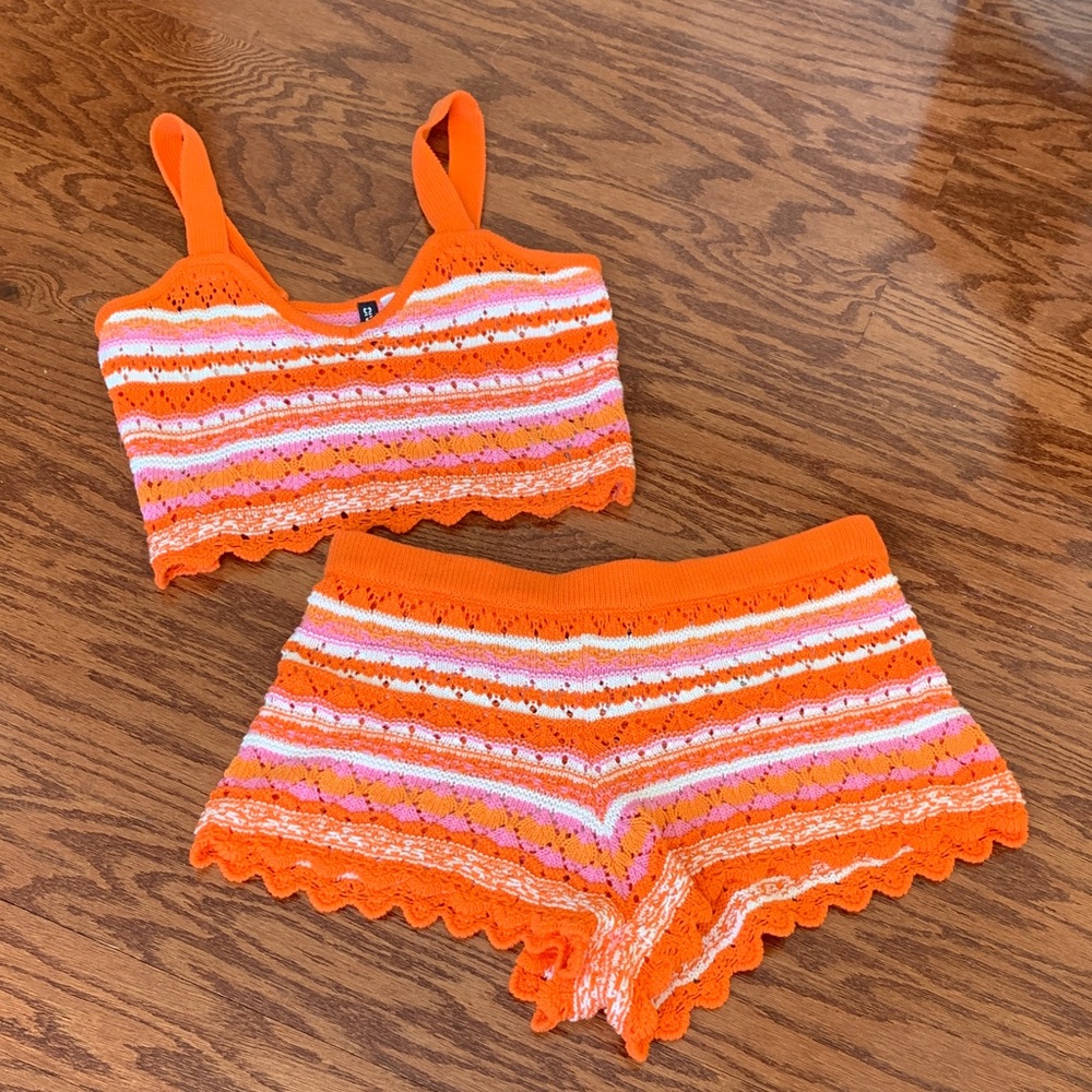 🌈 70s Style Orange and Pink Crotchet Set